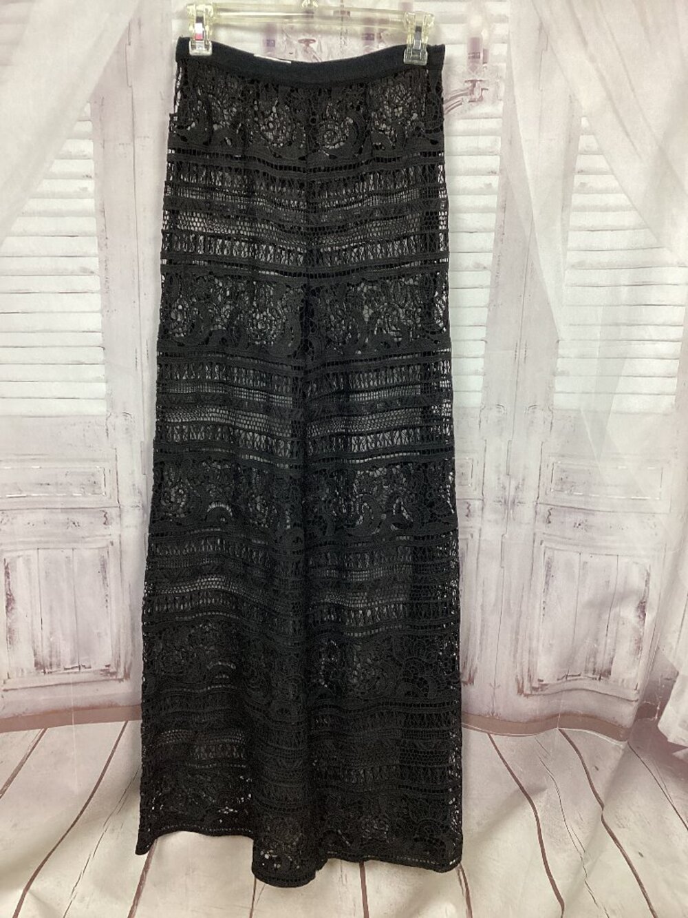 Anthropologie Maeve Pants Black Crochet Lace Long Wide Leg Sheer 4